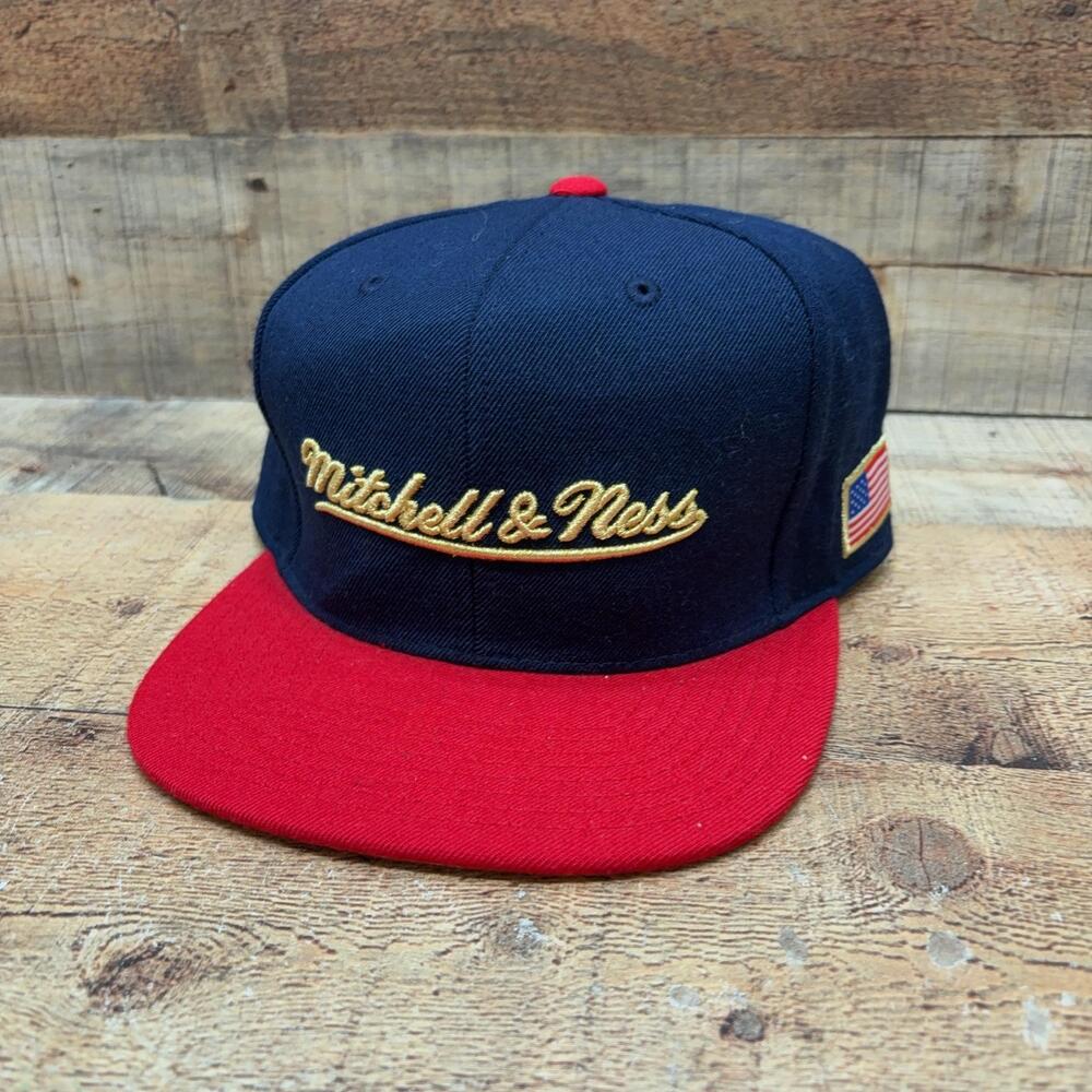 Mitchell & Ness Hat Cap Fitted Mens 7 1/2 Blue Red USA Flag Patriotic Baseball
